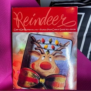 Hand painted reindeer chip and dip tray platter. BNIB